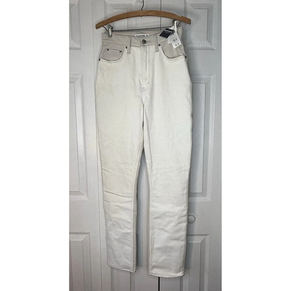Abercrombie & Fitch Jeans Womens 27 Cream/leather Curve Love High Rise NWT $140‎